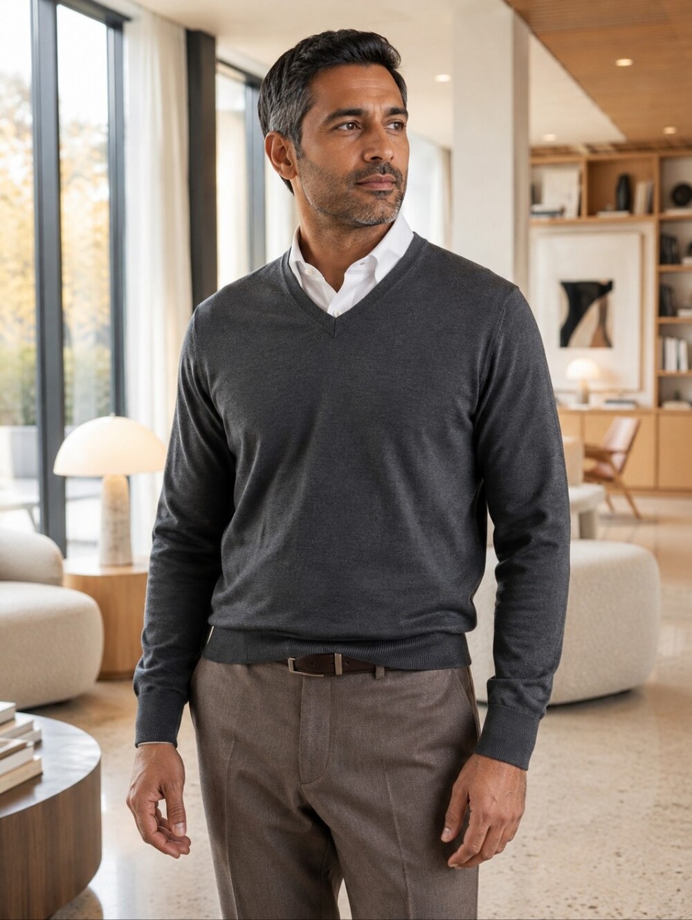 Banana Republic 72% Silk 15% Cashmere V-Neck Sweater Charcoal Men's L